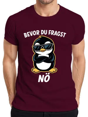 Immagine prodotto di Prima di chiedere Nope divertente pinguino impertinente occhiali da sole cool retro T-shirt da uomo, Borgogna, S