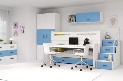 Produktbild von Kinderhochbett mit Stauraum und Matratzen 80x200 IDA 1 – Weiß / Blau