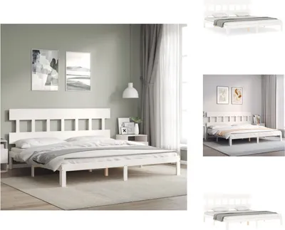 Produktbild von vidaXL Massivholzbett mit Kopfteil Weiß 200x200 cm -  Betten & Bettgestelle