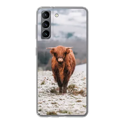 Produktbild von MuchoWow® Handyhülle Schutzhülle Hülle für Samsung Galaxy S21 Schottischer Highlander - Schnee - Berg Silikon Softcase Handy Hülle - Softcase