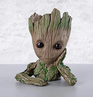 Produktbild von Baby Groot Blumentopf Figur - Übertopf Groß Aquarium Deko Figur Holz Aschenbecher Stiftehalter - Innen