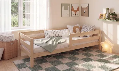Produktbild von Kinderbett 90x200 cm - vollmassive Polarkiefer (unbehandelte Oberfläche) - Modellname: Himaa