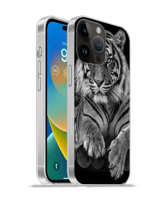 Produktbild von MuchoWow® Handyhülle Schutzhülle Hülle für Apple iPhone 14 Pro Max Sumatra-Tiger auf schwarzem Hintergrund Silikon Softcase Handy Hülle - Hardcover
