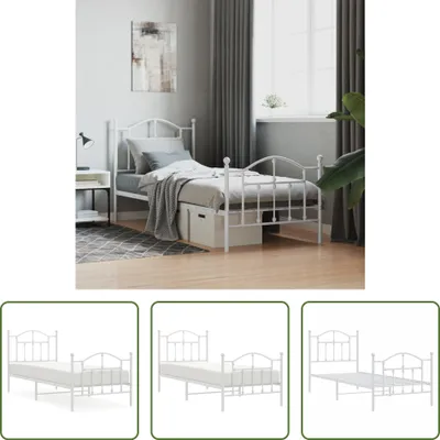 Produktbild von The Living Store Bettgestell mit Kopf- und Fußteil Metall Weiß 90x190 cm