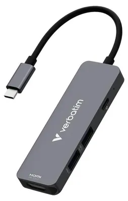 Obrázok produktu pre Verbatim 32155, USB 3.2 Gen 1 (3.1 Gen 1) Type-C, HDMI, USB 2.0 Type-A, USB 3.2 Gen 1 (3.1 Gen 1) Type-A, 5000 Mbit/s, 3840 x 2160, 3840 x 2160 px, Šedá
