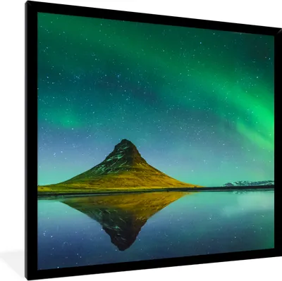 Produktbild von MuchoWow® Gerahmtes Poster Nordlicht - Berge - Wasser - Island - Natur 40x40 cm - Poster mit Schwarzem Bilderrahmen Wandposter Rahmen Foto Bilder - Mit Rahmen - Wanddekoration Schlafzimmer