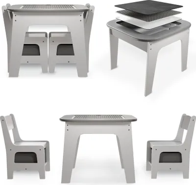 Produktbild von Juskys Kindersitzgruppe Milou - Set mit 2 Stühlen, Tisch & Stauraum - Holz - Grau