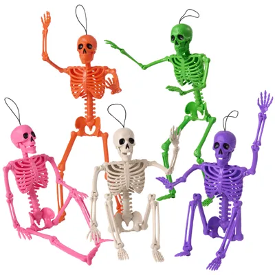 Produktbild von JOYIN Halloween-Skelett-Dekoration, bewegliches Ganzkörper-Skelett, bewegliche Gelenke, hängende Skelette für Halloween-Dekoration, Zuhause, Hof, Friedhof, Spukhaus, gruselige Szene, Partygeschenk, 5