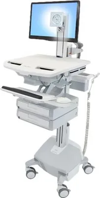Immagine prodotto di Carrello Ergotron per display LCD/tastiera/mouse/CPU/notebook/scanner di codici a barre - medicale - alluminio, acciaio galvanizzato, plastica di alta qualità - grigio, bianco, alluminio lucido - dimensioni dello schermo: fino a 61 cm (fino a 24 pollici)