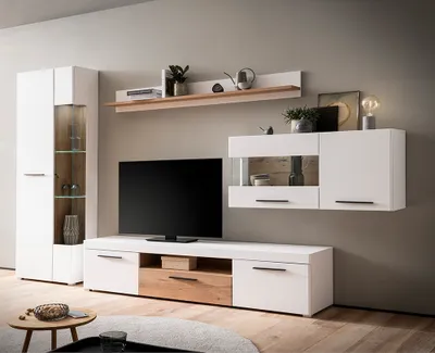 Produktbild von Wohnwand inkl. Beleuchtung modern weiß mit Eiche SUTTON-61