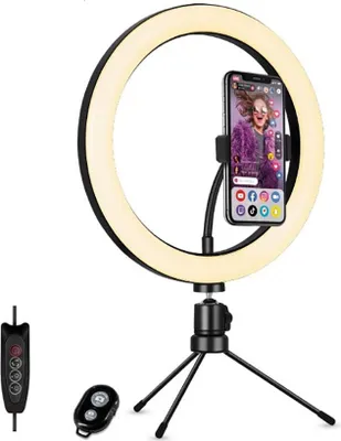Image de Muvit, trépied rotatif à anneau lumineux 10" avec éclairage réglable, noir