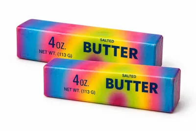 Produktbild von Lustiger Anti Stress Knautschball in Butter-Optik | Squishy zum Drücken, Quetschen & Kneten | 2er Set Regenbogenfarben