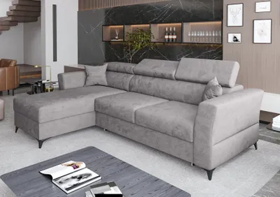 Image de AX LIVING Canapé d'angle avec fonction sommeil Ribella 265 cm gris G
