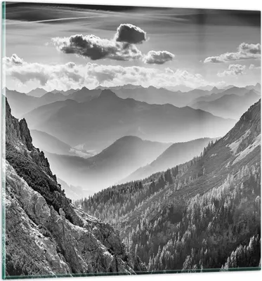 Produktbild von Bilder auf glas - Einteilig - Schwarzweiß Landschaft Berge - 70x70cm - Glasbilder - Wandbilder - Bilder - Wanddekoration aus Glas - Glas Bilder - Wandbild auf Glas - GAC70x70-4560