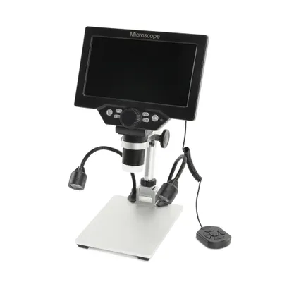 Produktbild von B1200 digitální mikroskop, 7" LCD displej, 12 MP, 1-1200x kontinuální zvětšení s kovovým stojanem a dvěma přídavnými světly