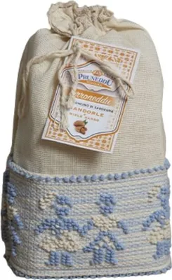 Produktbild von Torroncini mit Mandeln und Honig aus Sardinien, hart, traditionelles Leinensäckchen, 200g, weißer Nougat, Torrone, Pruneddu Torronificio Artigianale