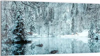 Produktbild von DEQORI Glasbild Echtglas 100x50 cm 'Winterspiegelung' Wandbild Bild modern Deko