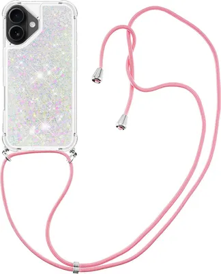 Produktbild von iPhone 17 Hülle - Coverup Liquid Glitzer Back Cover mit Handykette - Weiß