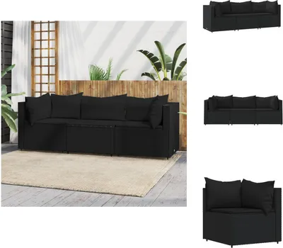 Produktbild von vidaXL 3-tlg. Garten-Lounge-Set mit Kissen Schwarz Poly Rattan -  Gartensofas