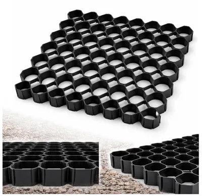 Zdjęcie produktu dla Kratka Trawnikowa z Tworzywa Sztucznego | Stabilizacja Podłoża na Podjazd, Parking i do Ogrodu | 50 x 50 x 4 cm | 12 Sztuk | Wytrzymałe Kratki Parkingowe