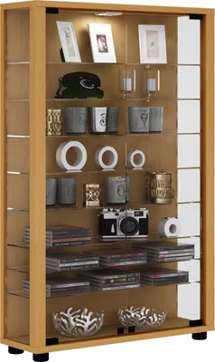 Produktbild von VCM Holz Glas Vitrine Sammelvitrine Glasvitrine Schaukasten Standvitrine Lumo Mini Buche