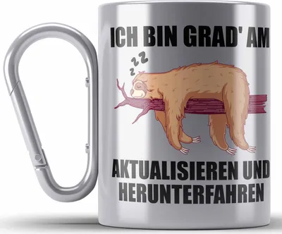 Produktbild von Trendation - Lustige Faultier Spruch Mitarbeiter Geschenk Arbeitskollege Edelstahl Tasse Karabiner Kollegin Abschiedsgeschenk (Silber)