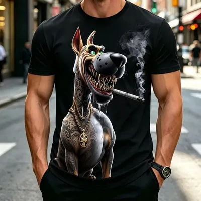 Produktbild von Herren T-Shirt mit geometrischem Hunde Print, sportisches Kurzarmshirt im lässigen Stil, Freizeit Shirt Geschenk XXXL