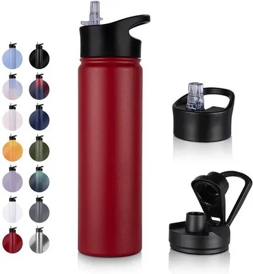 Image de Bouteille isotherme sans BPA avec bouchon à paille, 750 ml, pour le sport, les voyages, le camping, l'école, le vélo