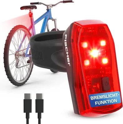 Immagine prodotto di Luce posteriore per bicicletta, luce a LED con funzione freno, alimentata a batteria, ricaricabile tramite USB-C e con un'autonomia di 11 ore, omologata