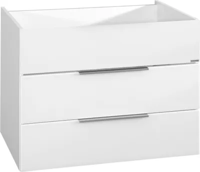 Produktbild von FACKELMANN Waschtischunterschrank KARA / Schrank mit Soft-Close-System / Maße (B x H x T): ca. 80 x 59 x 49 cm / Möbel mit zwei Schubladen / Korpus: Weiß matt / Front: lackiertes Glas in Weiß