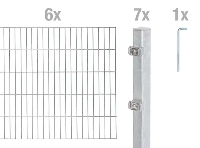 Immagine prodotto di Alberts 650995 Recinzione a doppia rete metallica come set completo di 14 pezzi, zincato a caldo, altezza 140 cm, lunghezza 12 m