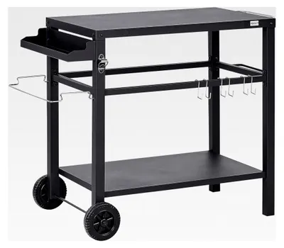 Produktbild von Servierwagen aus Metall schwarz, 2 Etagen mit Griff und Utensilienhaken