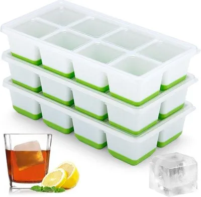 Produktbild von Famanu Set von 3 Silikon-Eiswürfelformen mit Deckel - für 24 große Eiswürfel 4,5 x 4,5 x 4,5 cm