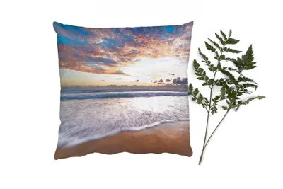 Produktbild von MuchoWow® Zierkissen Sofakissen Wohnzimmer Dekokissen 40x40 cm Strand - Wolken - Wasser - Foto Kissen - Schlafzimmer Dekoration