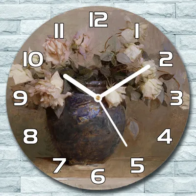 Produktbild von Wanduhr aus Glas Rund fi 30 Rosen in der Vase Quarz Deko Schlafzimmer Büro