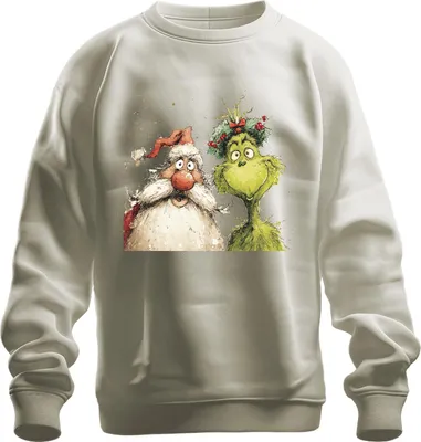 Produktbild von Grinch Weihnachtsmann lustig Weihnachten Geschenk grün Kranz Uni Sweatshirt Pullover, Natur, 3XL
