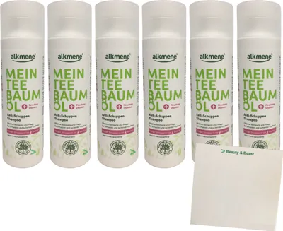 Produktbild von Alkmene Mein Teebaumöl Antischuppen Shampoo 6er Pack (6x200ml Flasche) + usy Block