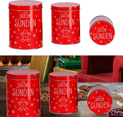 Produktbild von Gebäckdose "Süße Sünden" 3er Set Weihnachtskekse Weihnachtsgebäck Keksdose Dose Weihnachtsdose