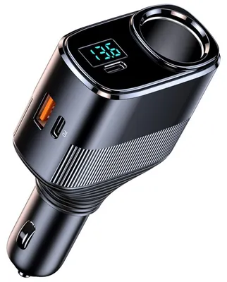 Immagine prodotto di INF Caricatore auto compatto nero multiporta con PD45W Type-C, ricarica rapida USB e voltmetro digitale