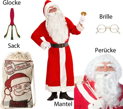 Produktbild von Santa Claus Kostüm  XL - Weihnachtsmann Set - Komplett in XL m Brille
