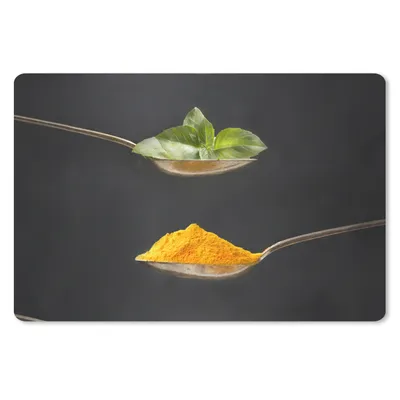 Produktbild von MuchoWow® Schreibtischunterlage Kräuter - Löffel - Gewürze - Schwarz - Italienisch 60x40 cm - XXL Mauspad - Großes Mauspad