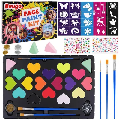 Image de Kit de maquillage pour enfants, 18 couleurs avec paillettes et pochoirs
