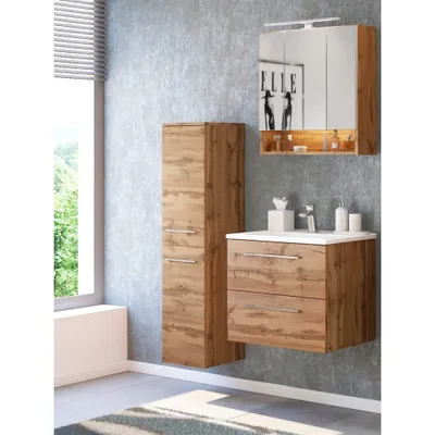 Produktbild von Badmöbel Set LOUNY-03 in Wotaneiche Nb. inkl. Mineralgussbecken, B/H/T: ca. 110/200/48 cm