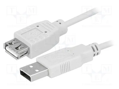 Image de 1 câble de 3 mètres, avec connecteurs USB A (mâle et femelle) plaqués, USB 2.0, de couleur grise, modèle CU0011. Câble USB