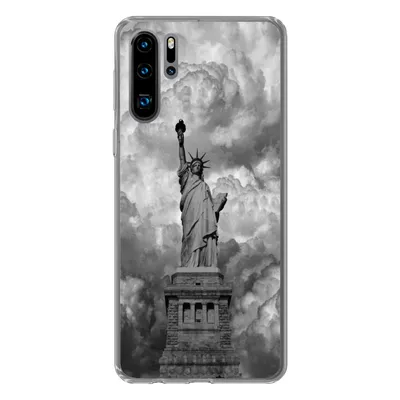 Produktbild von MuchoWow® Handyhülle Schutzhülle Hülle für Huawei P30 Pro Freiheitsstatue in New York an einem bewölkten Tag in schwarz-weiß Silikon Softcase Handy Hülle - Schutzdeckel