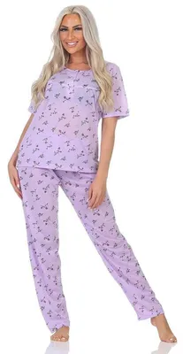 Produktbild von Damen Pyjama Hose + Shirt Schlafanzug Pyjama-Set; Flieder/XL/42
