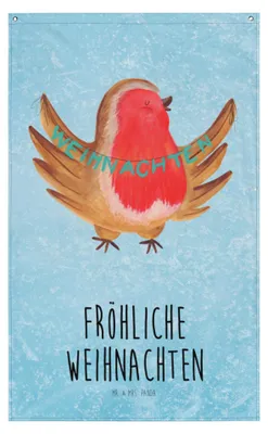 Produktbild von Mr. & Mrs. Panda Wandteppich Rotkehlchen Weihnachten - Eisblau - Geschenk, Vogel, Frohe, Winter, Tapisserie, Tapestry, Heiligabend, Weihnachtsgruß, Wandbild, Stoffbild