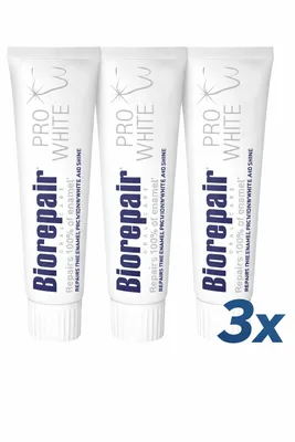 Produktbild von Biorepair Zahnpasta Pro White – 3er Pack (3×75 ml) – Zahnaufhellung, Remineralisierung & Schutz für empfindliche Zähne