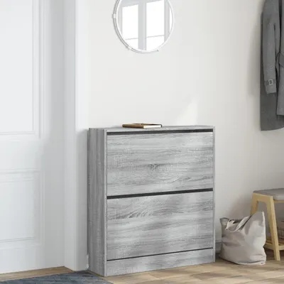 Produktbild von Grauer Schuhschrank in Sonoma 80x21x87,5 cm aus Holzwerkstoff für Flur und Schuhaufbewahrung