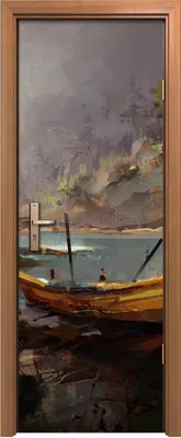 Produktbild von Türposter 70x200 cm Türaufkleber Türtapete Türfolie Klebefolie Waldlandschaft mit einem Boot